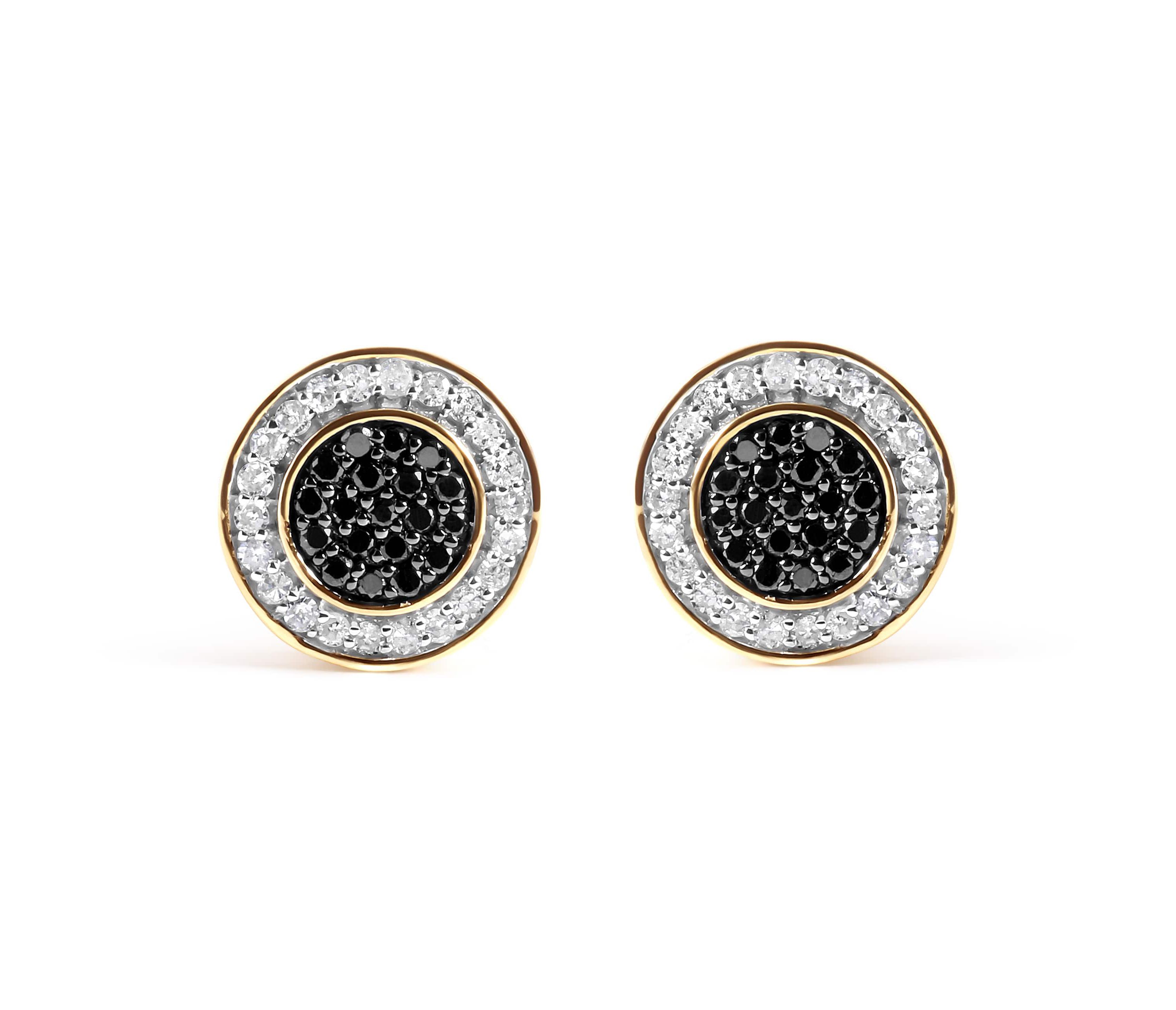 14K Yellow Gold Plated Silver 1/3 Cttw White and Black Treated Diamond Earring