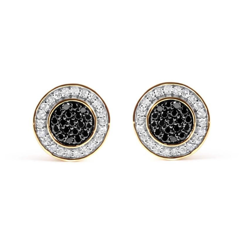 14K Yellow Gold Plated Silver 1/3 Cttw White and Black Treated Diamond Earring