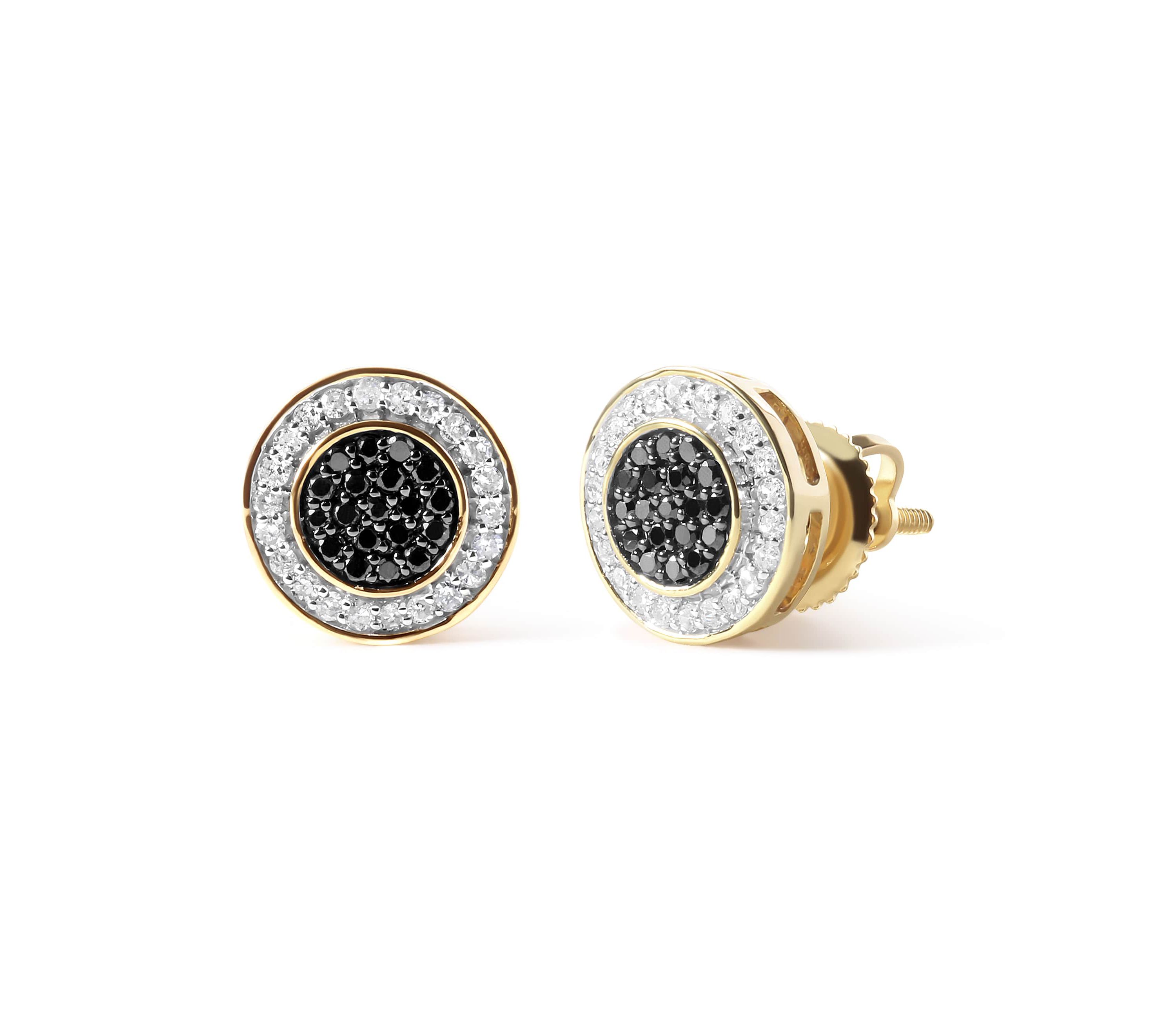 14K Yellow Gold Plated Silver 1/3 Cttw White and Black Treated Diamond Earring