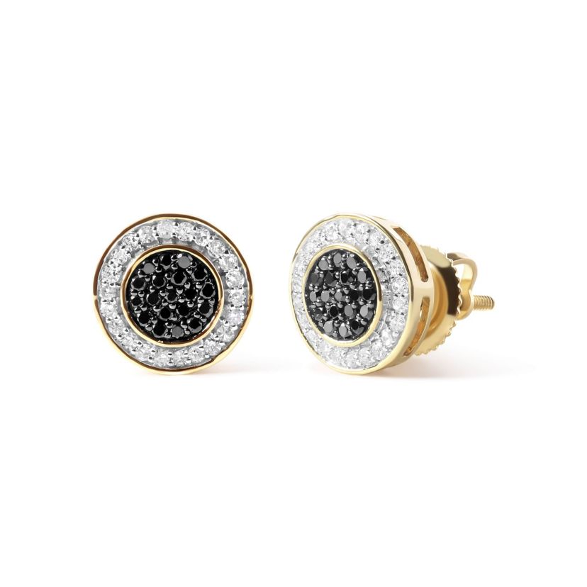 14K Yellow Gold Plated Silver 1/3 Cttw White and Black Treated Diamond Earring