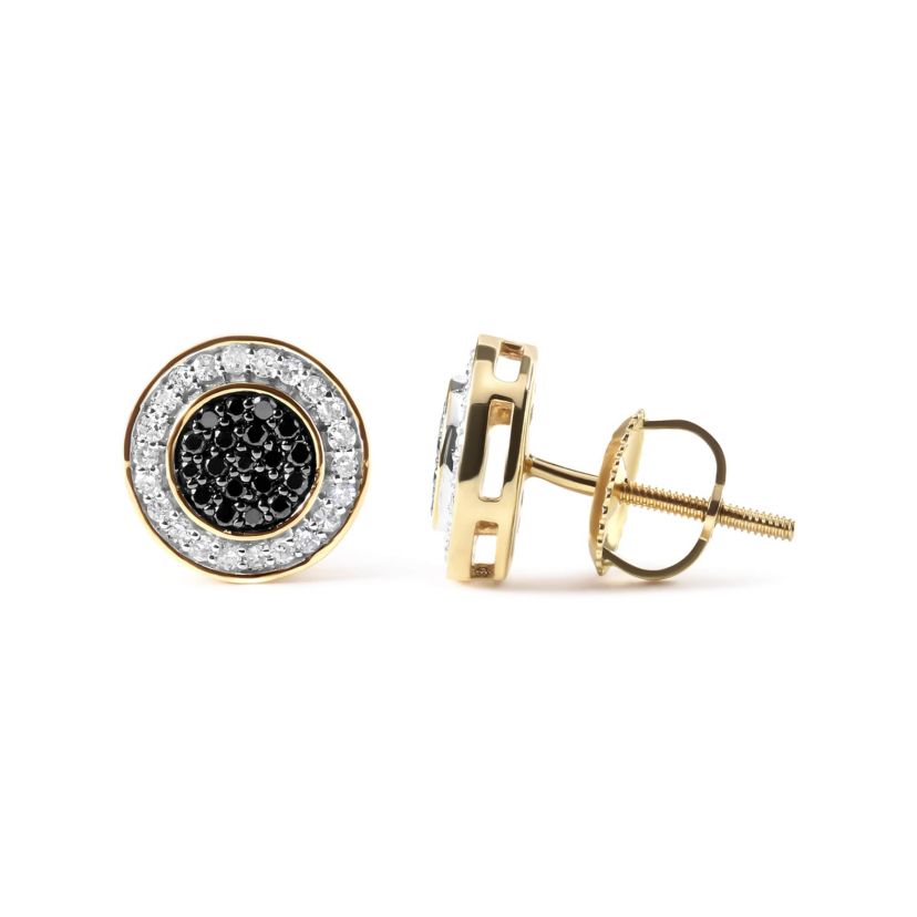14K Yellow Gold Plated Silver 1/3 Cttw White and Black Treated Diamond Earring
