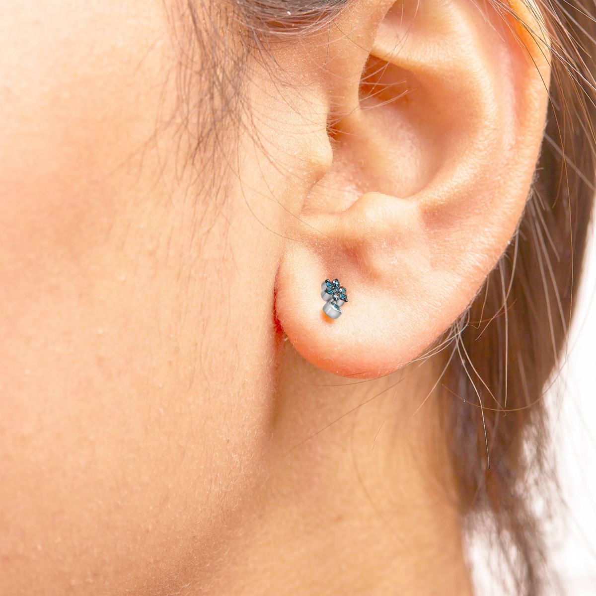 Silver 1/10 Ct Blue Diamond Star Stud with Bezel Drop Dangle Earrings