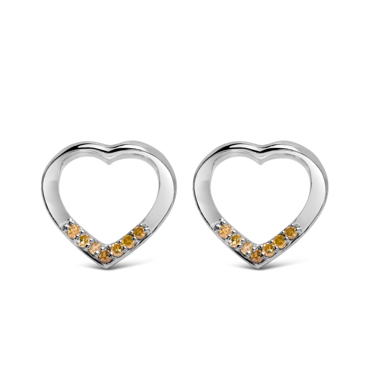 Silver Yellow Diamond Accent Open Heart Stud Earrings