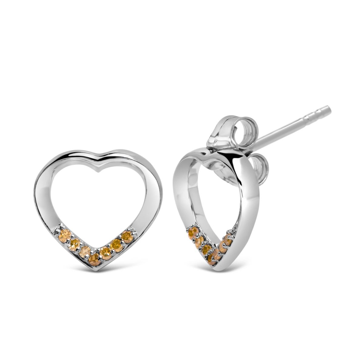 Silver Yellow Diamond Accent Open Heart Stud Earrings