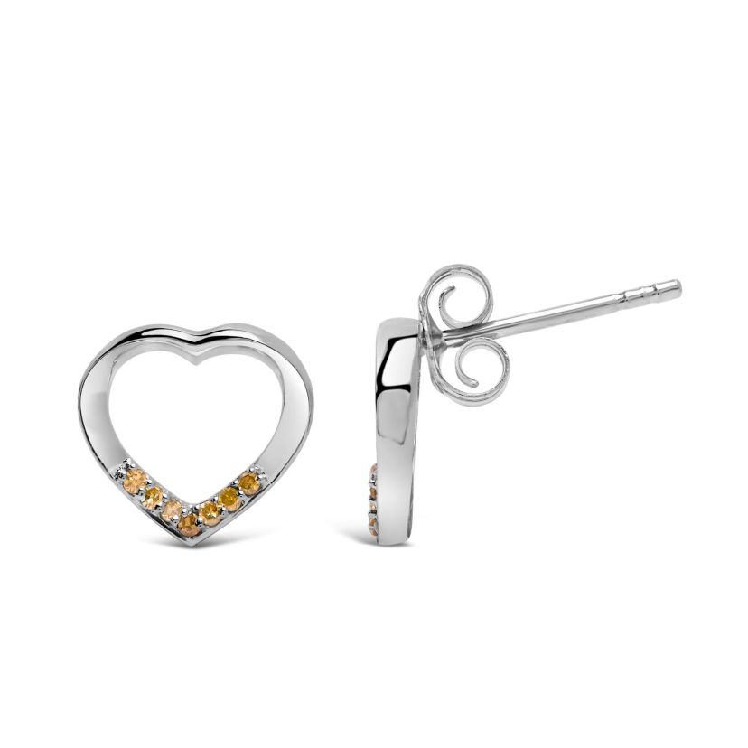 Silver Yellow Diamond Accent Open Heart Stud Earrings