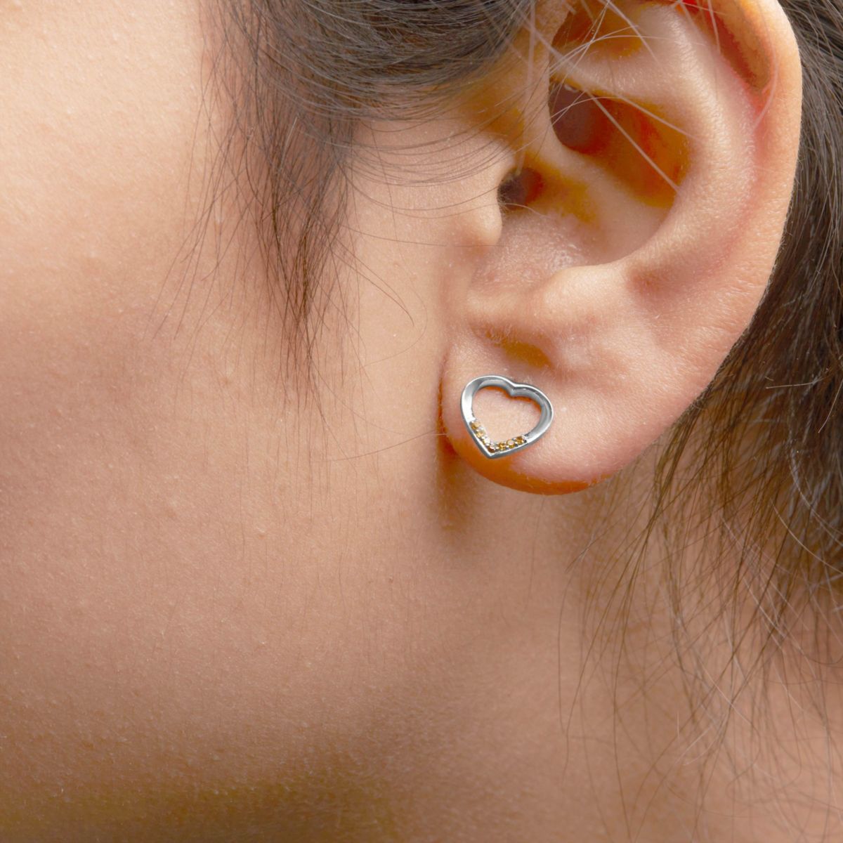 Silver Yellow Diamond Accent Open Heart Stud Earrings