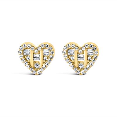 Haus of Brilliance Silver 1/2 Ct Round and Baguette Diamond Composite Heart Shaped Stud Earring, Yellow