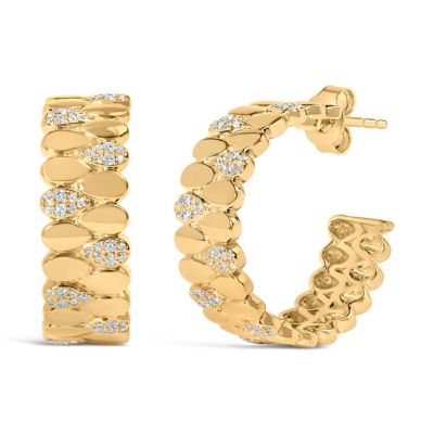 Haus of Brilliance 14K Yellow Gold Plated Silver 3/8 Cttw Diamond Pave Pear Link J Hoop Earrings