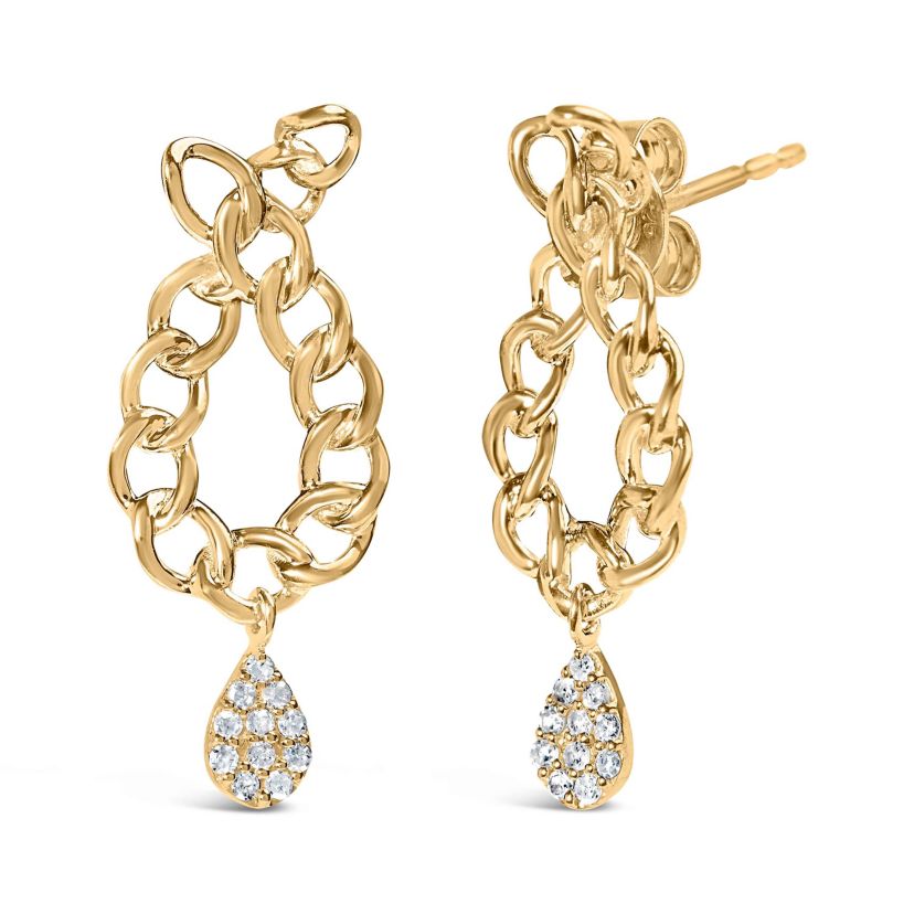 14K Yellow Gold Plated Silver 1/10 Cttw Diamond Chain Link Teardrop Earrings