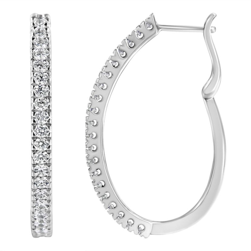10KT White Gold 1 Ct Diamond Hoop Earrings