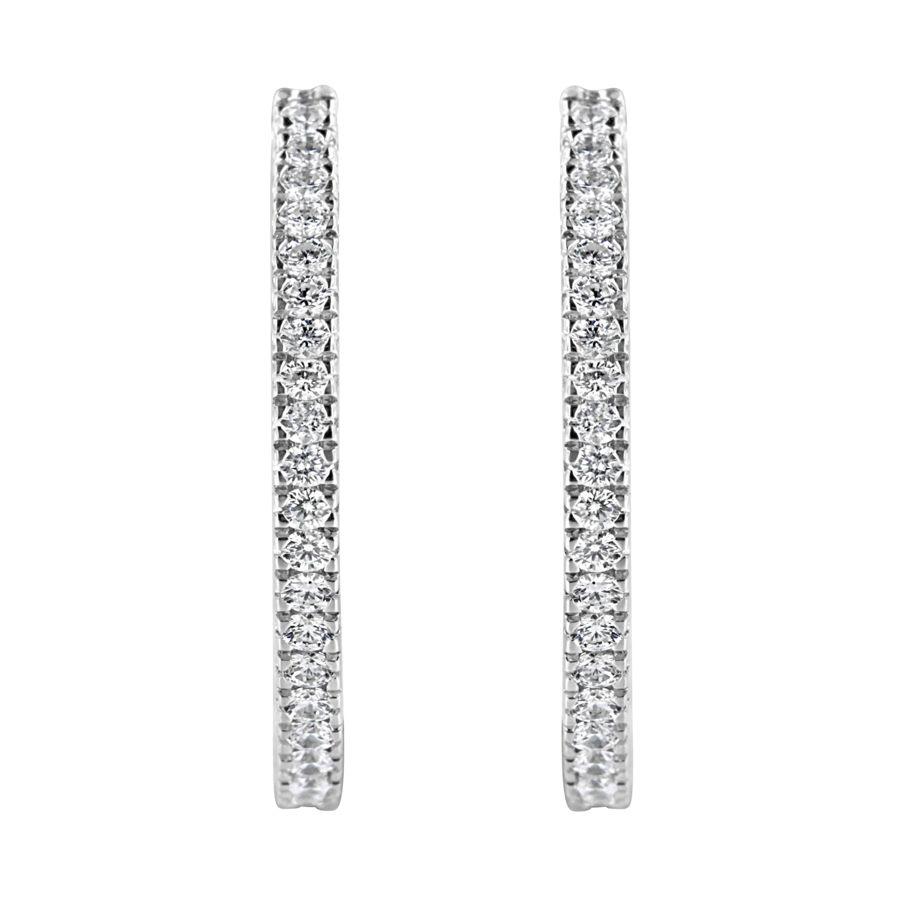 10KT White Gold 1 Ct Diamond Hoop Earrings