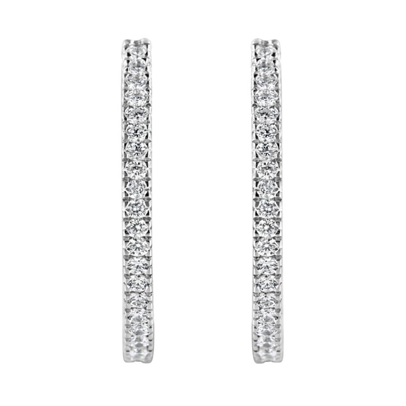 10KT White Gold 1 Ct Diamond Hoop Earrings