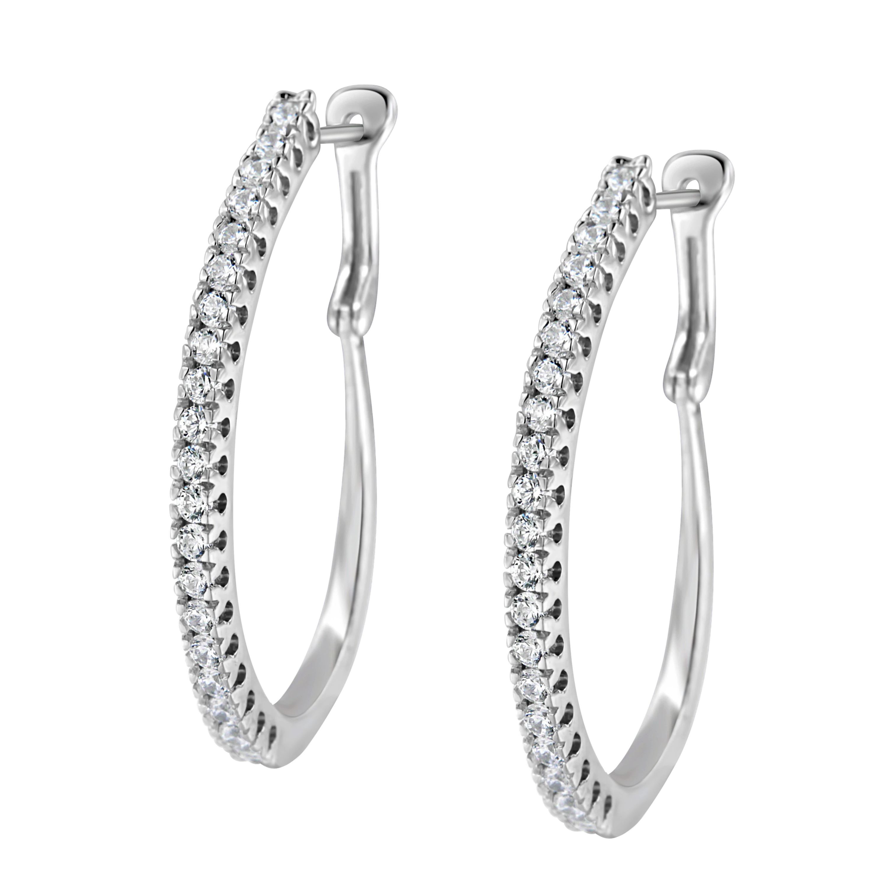10KT White Gold 1 Ct Diamond Hoop Earrings
