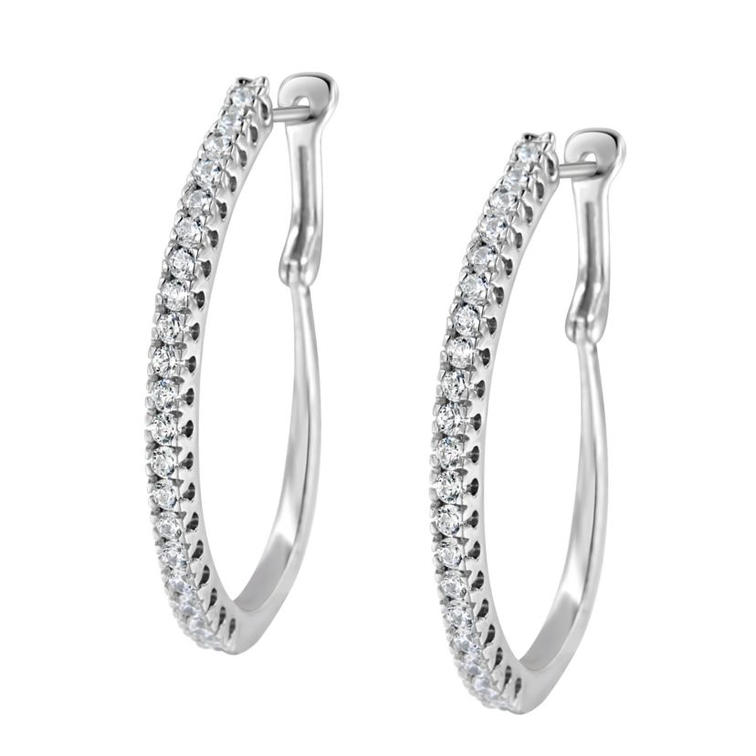 10KT White Gold 1 Ct Diamond Hoop Earrings