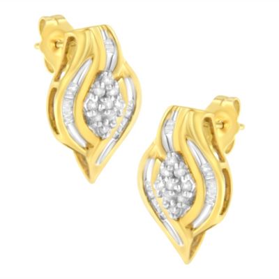 Haus of Brilliance 10K Yellow Gold 1/3 Ct RoundDiamond Cluster and Swirl Stud Earrings