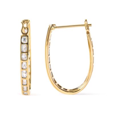 Haus of Brilliance 10K Yellow Gold 1.00 Ct Round and BaguetteDiamond U-Hoop Earrings