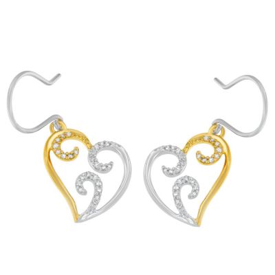 Haus of Brilliance 10K Two-tone Gold Round Diamond Heart Dangle Earrings