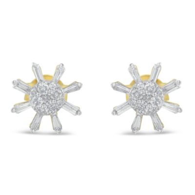 Haus of Brilliance 10k Yellow Gold Round and Baguette Diamond Stud Earring