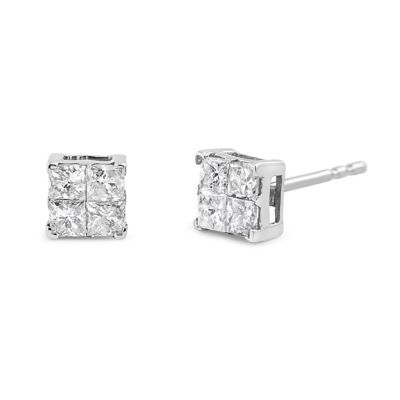 Haus of Brilliance 10K White Gold 1.00 Ct Invisible Princess Composite Square Shape Stud Earrings