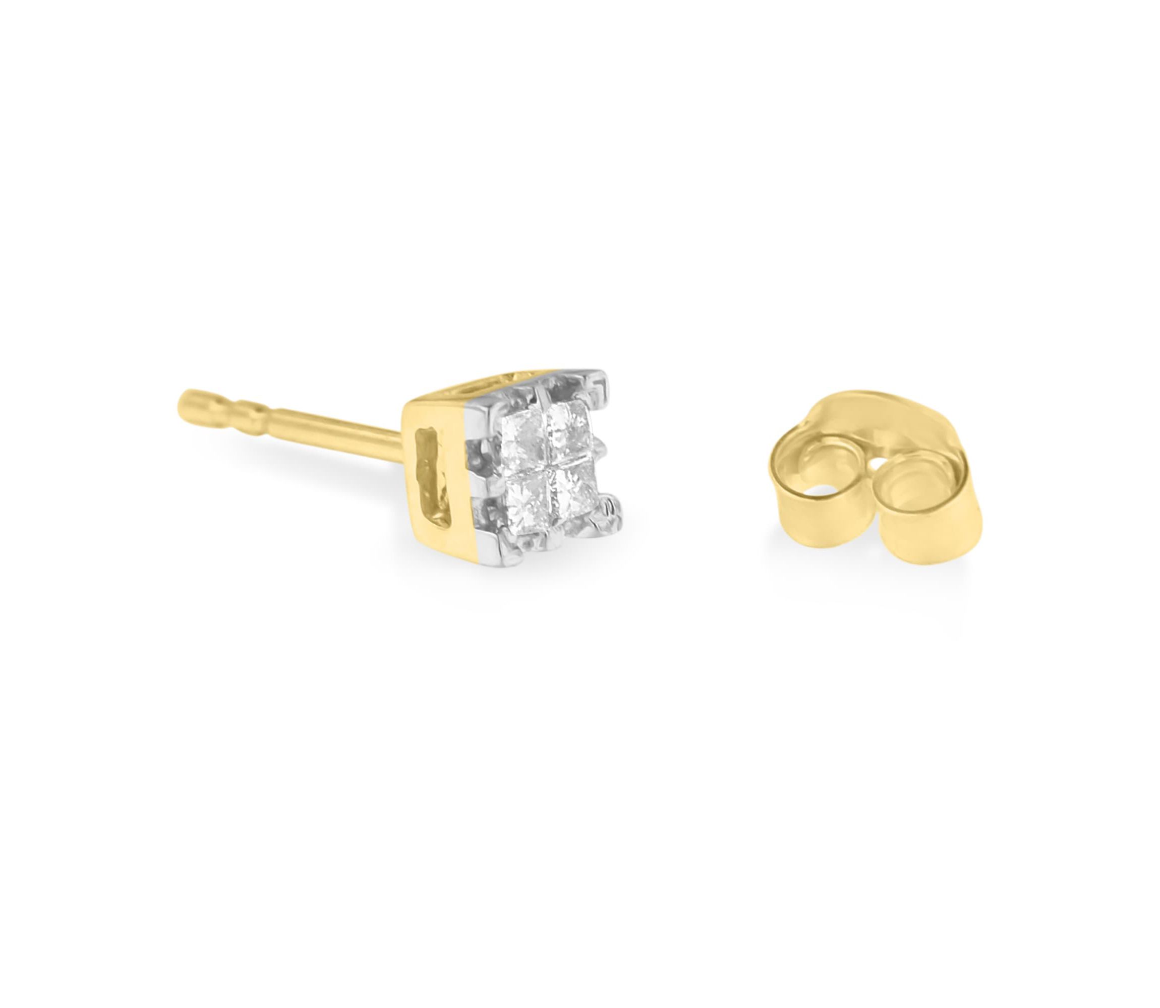 10k Yellow Gold Princess Diamond Quad Stud Earrings