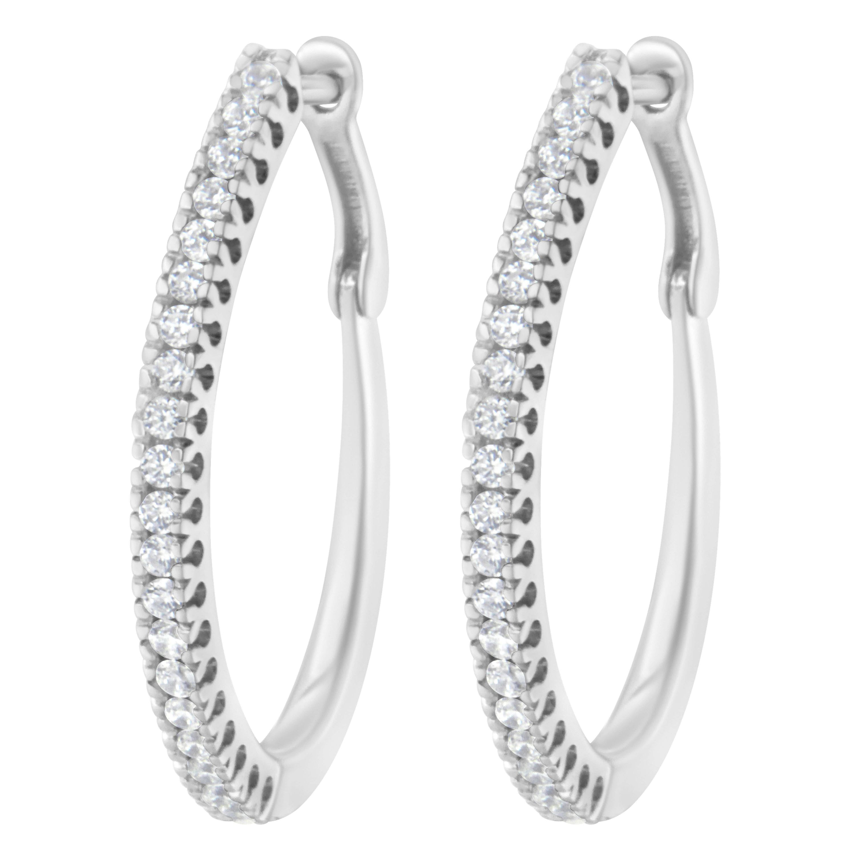 10KT White Gold 1/2 Ct Diamond Hoop Earrings