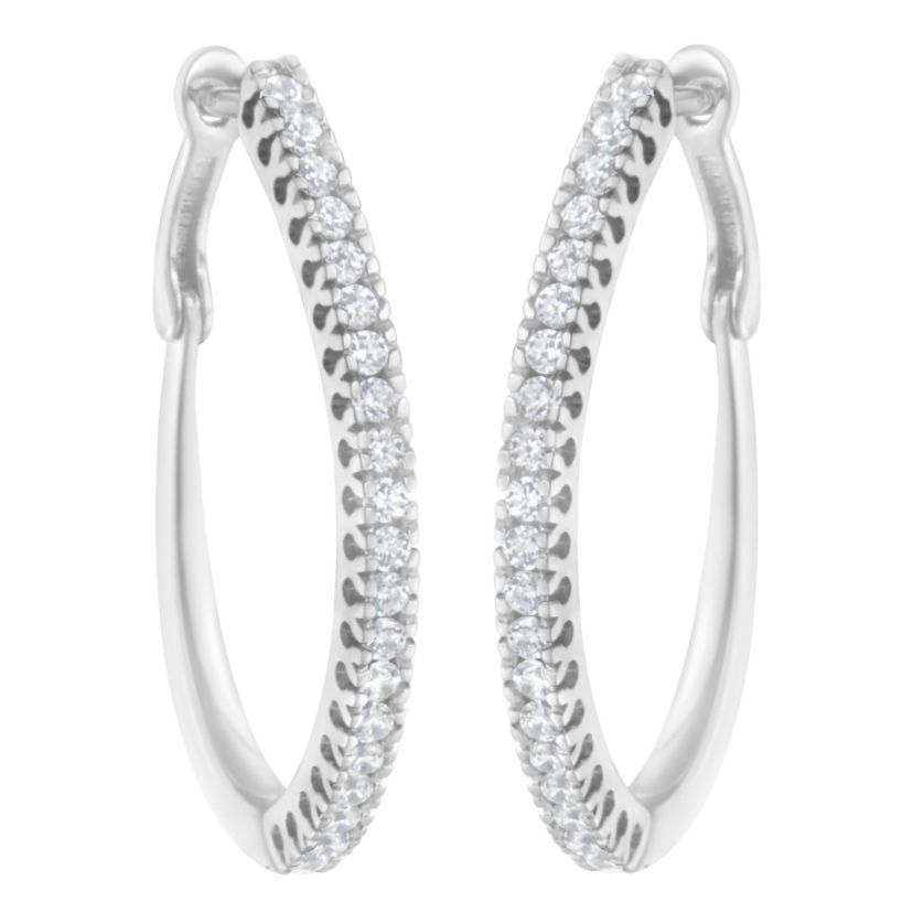10KT White Gold 1/2 Ct Diamond Hoop Earrings