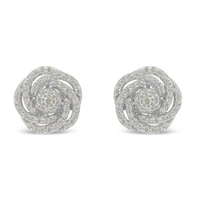 Haus of Brilliance 10k White Gold Rose-Cut Diamond Floral Cluster Earrings