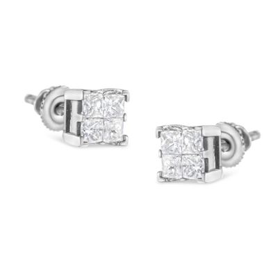 Haus of Brilliance 10K White Gold 3/4 Ct Invisible Princess Composite Square Stud Earrings