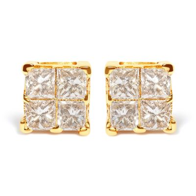 Haus of Brilliance 10K Yellow Gold 3/4 Ct Invisible Princess Composite Square Stud Earrings