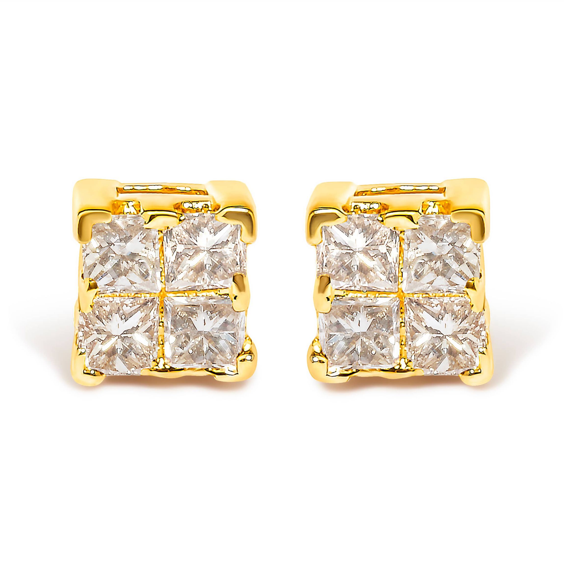 10KT Gold 1/4 Ct Princess Diamond Stud Earring