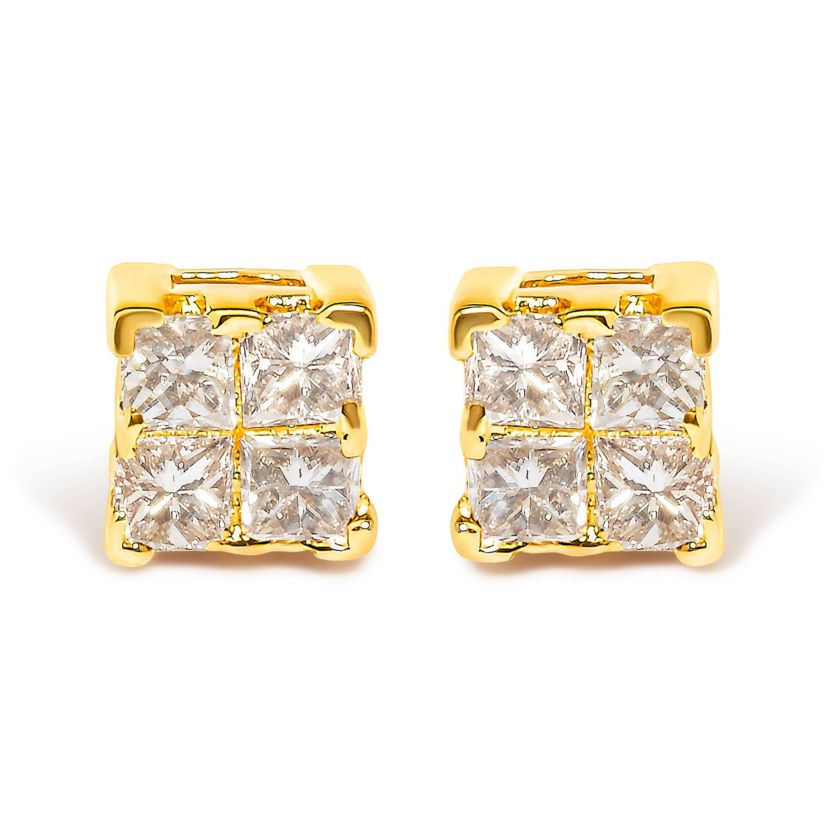 10KT Gold 1/4 Ct Princess Diamond Stud Earring