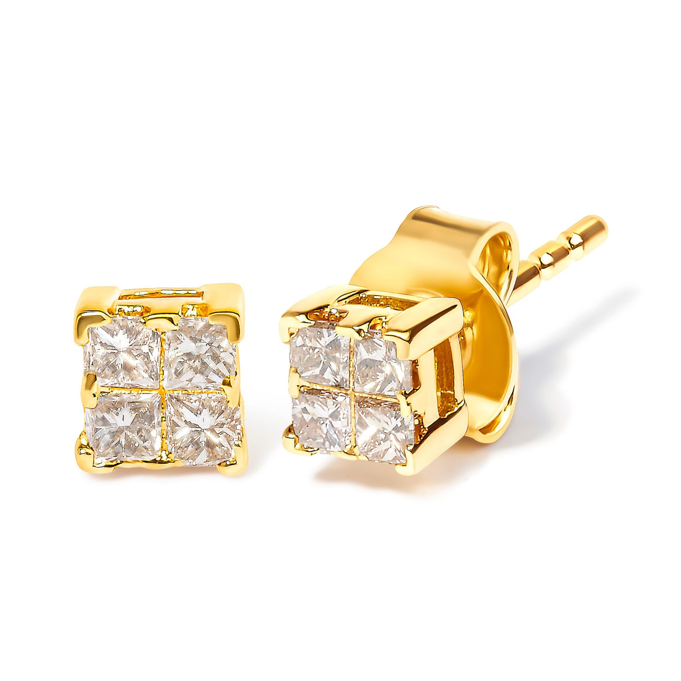 10KT Gold 1/4 Ct Princess Diamond Stud Earring