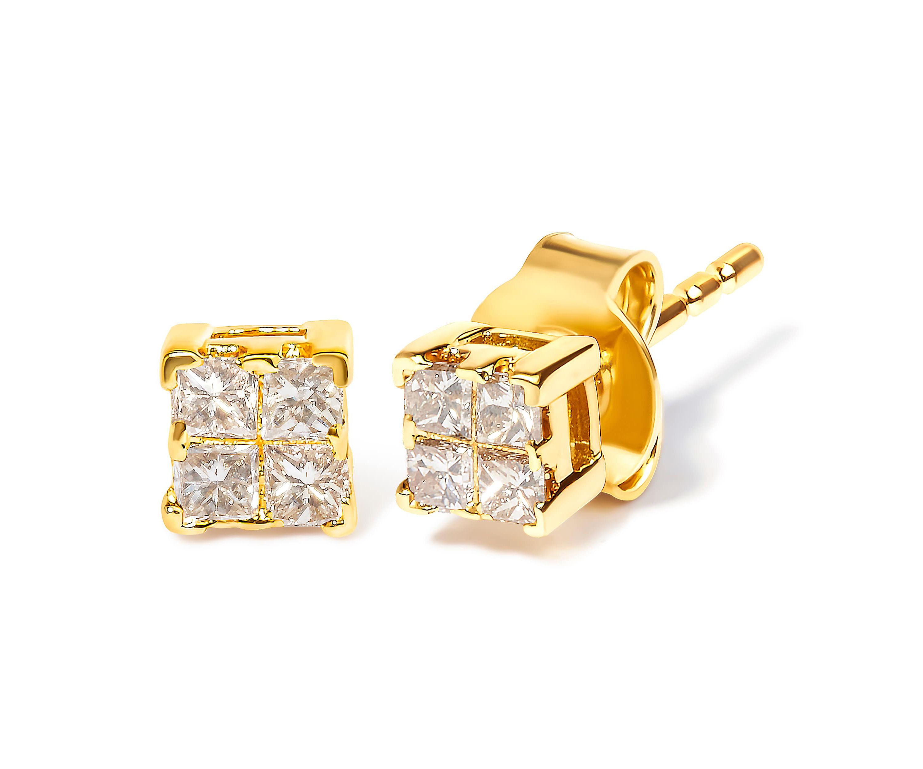 10KT Gold 1/4 Ct Princess Diamond Stud Earring