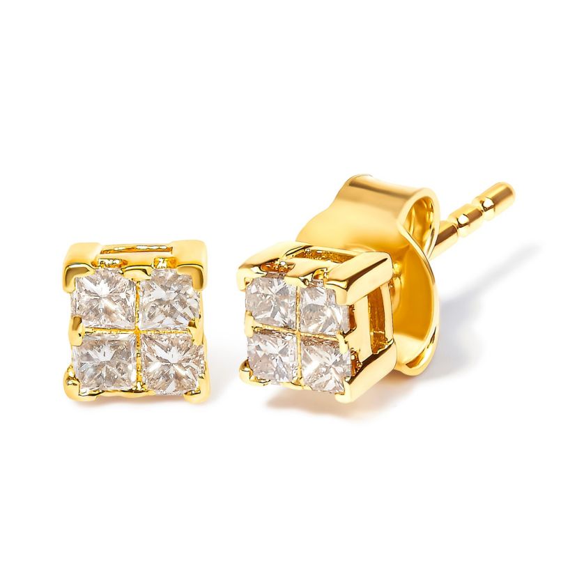 10KT Gold 1/4 Ct Princess Diamond Stud Earring
