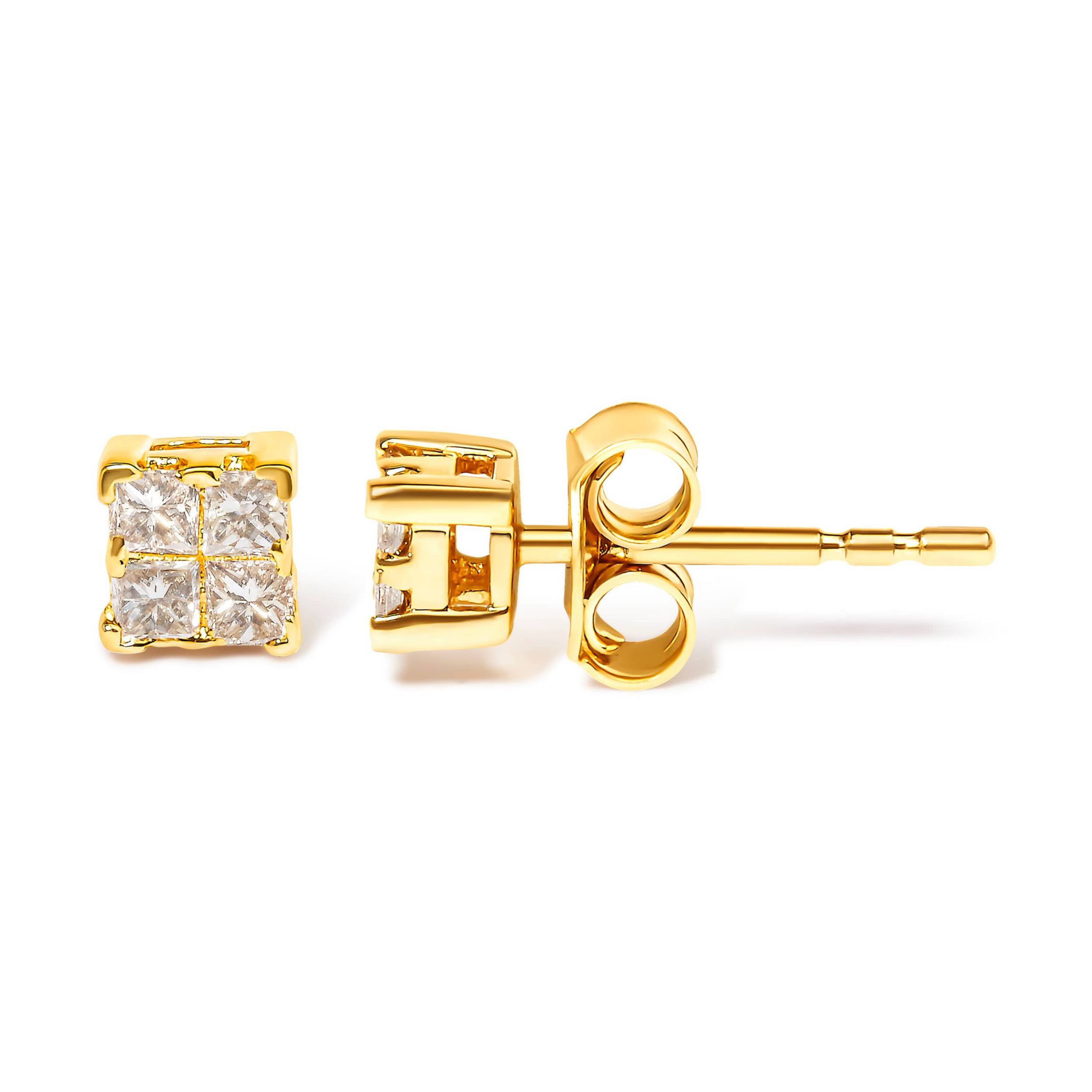 10KT Gold 1/4 Ct Princess Diamond Stud Earring