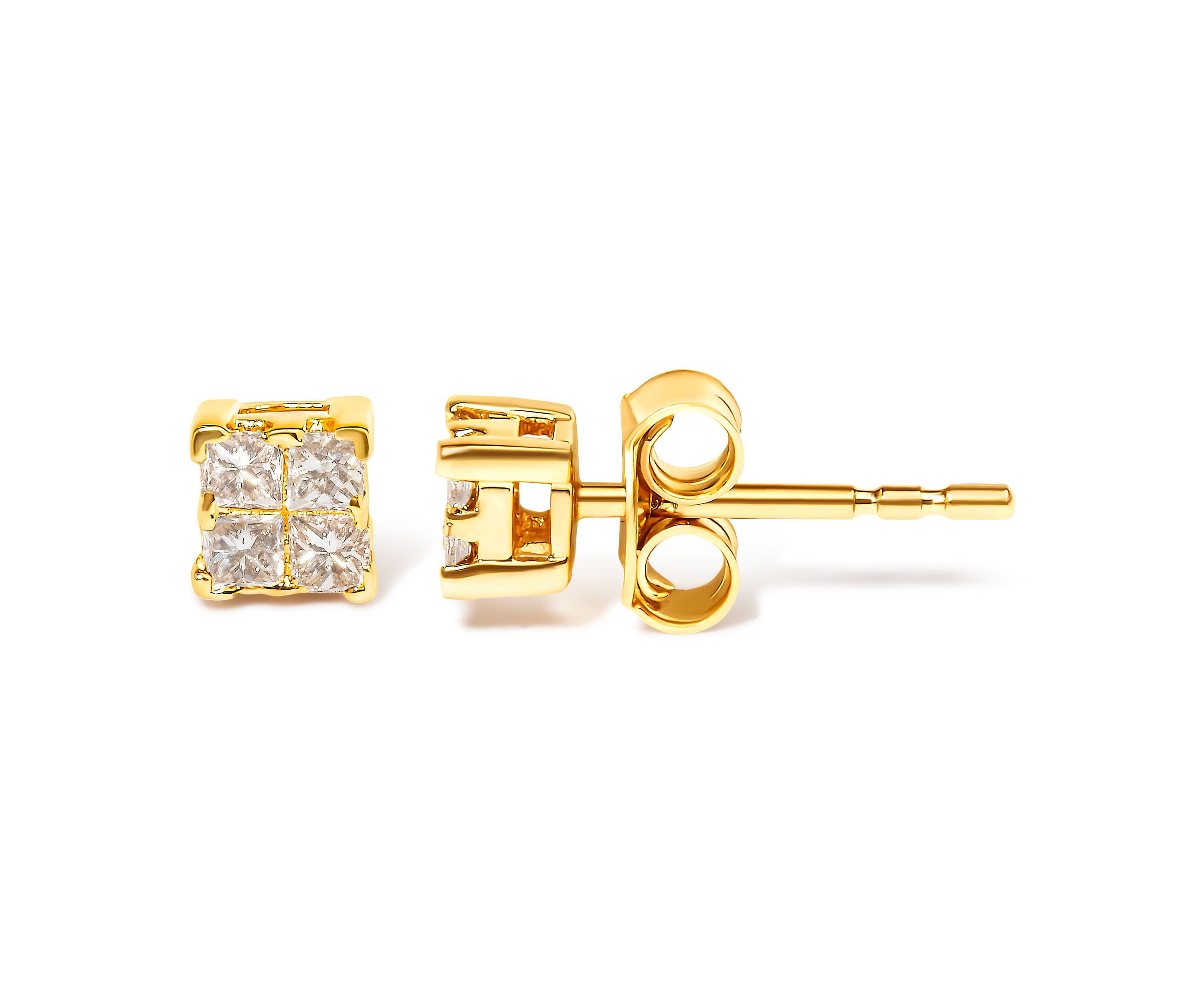 10KT Gold 1/4 Ct Princess Diamond Stud Earring