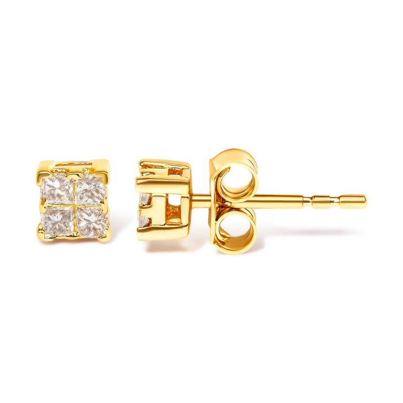 10KT Gold 1/4 Ct Princess Diamond Stud Earring
