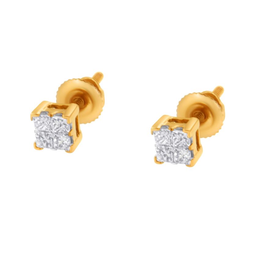 10KT Gold 1/4 Ct Princess Diamond Stud Earring