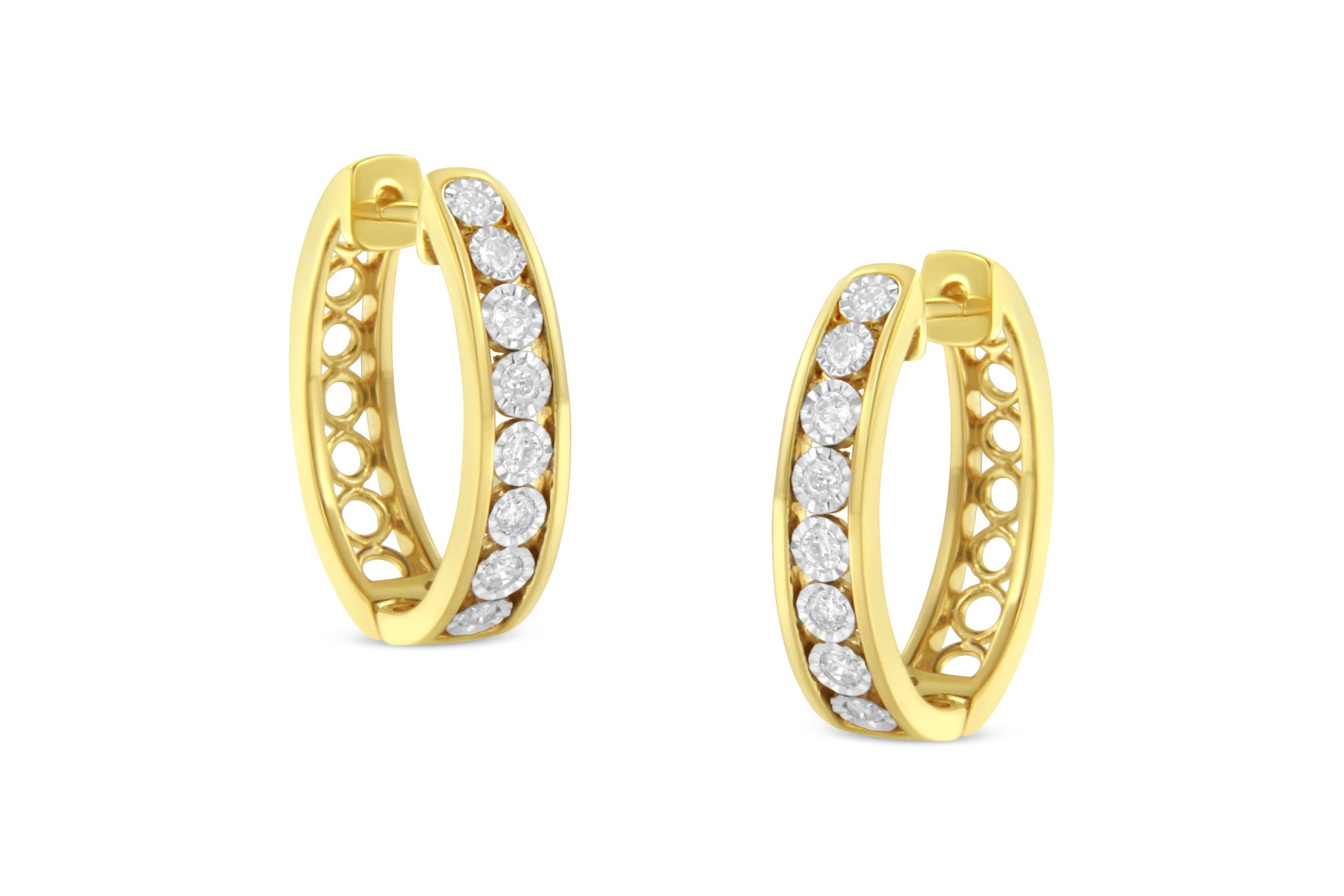 10KT Yellow and White Gold Diamond Hoop Earring