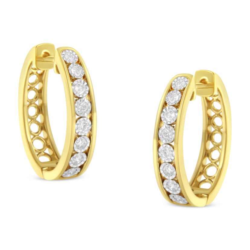 10KT Yellow and White Gold Diamond Hoop Earring