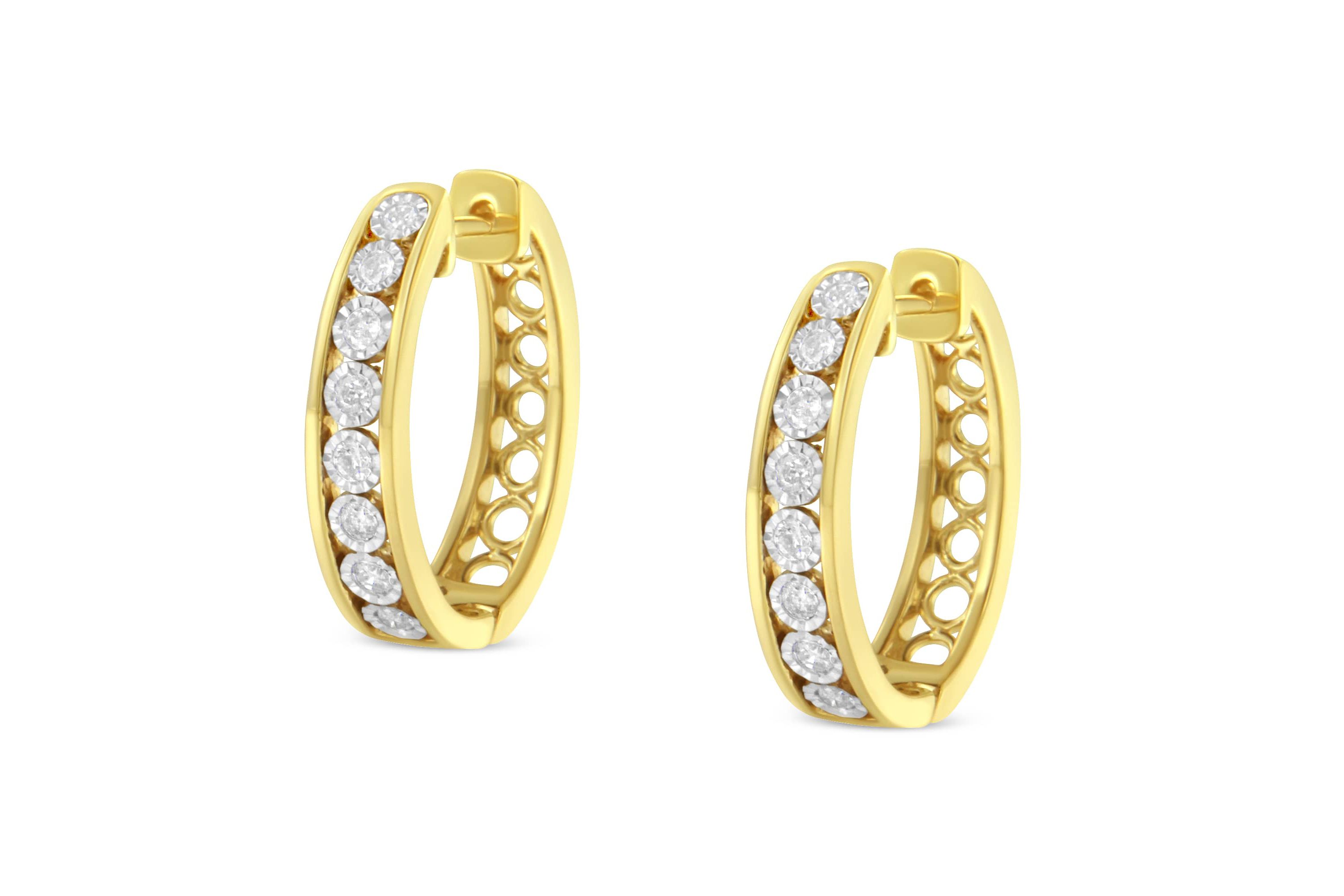 10KT Yellow and White Gold Diamond Hoop Earring