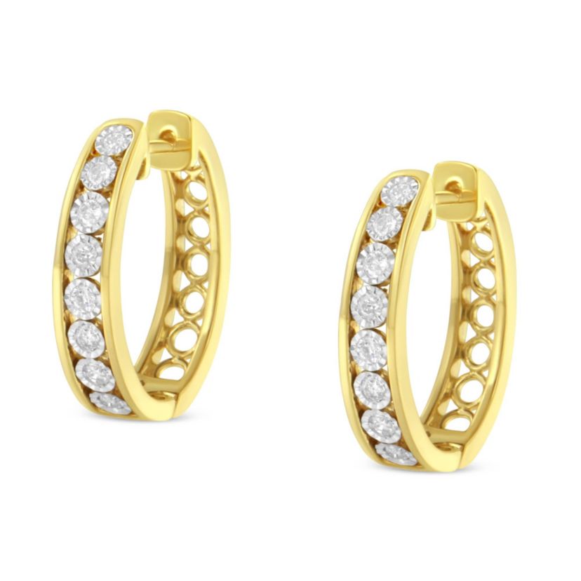 10KT Yellow and White Gold Diamond Hoop Earring