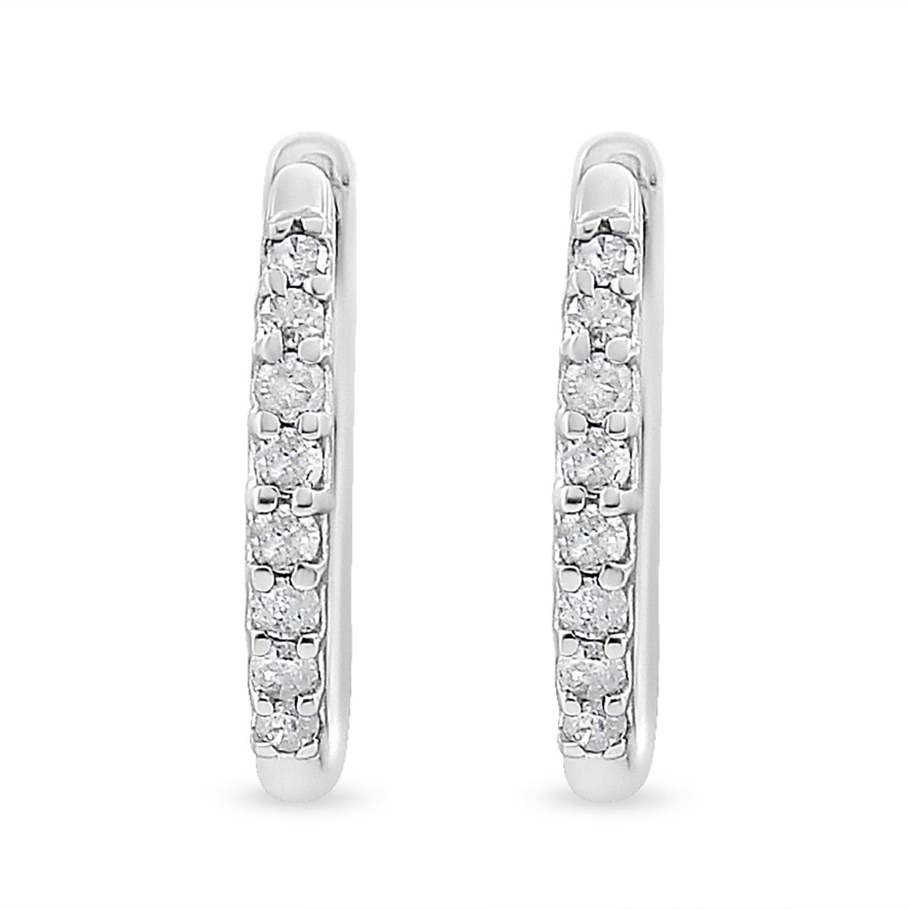 10K White Gold 1/5 Ct RoundDiamond Modern Hoop Earrings