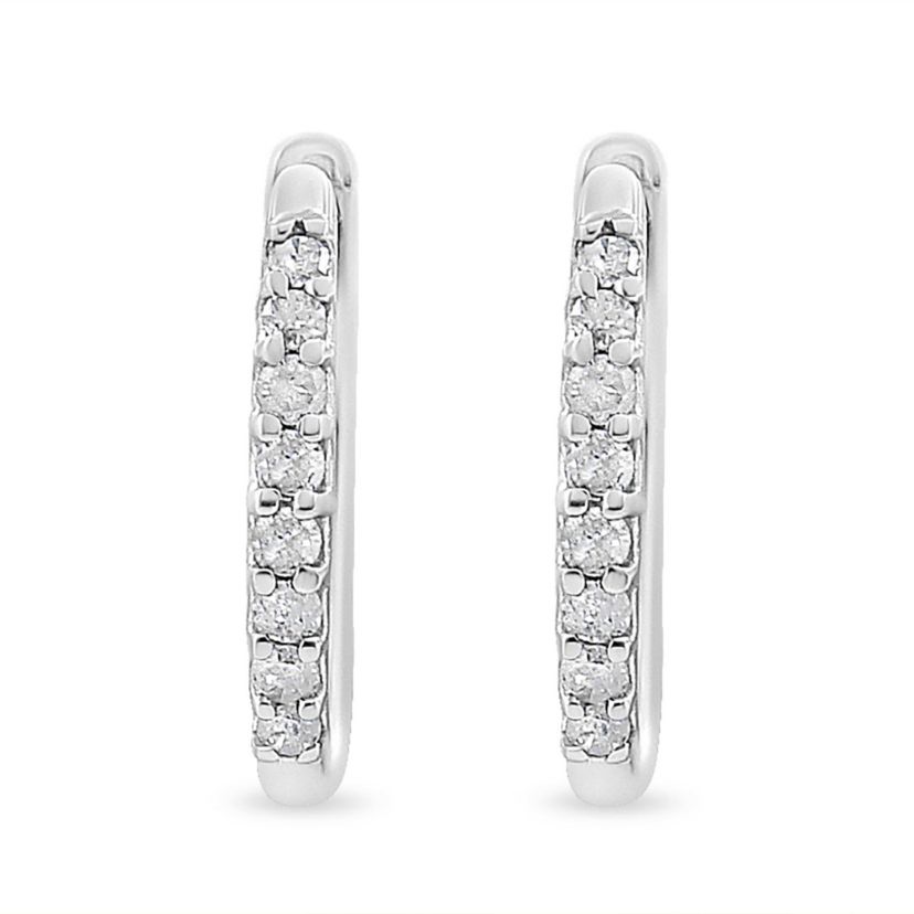 10K White Gold 1/5 Ct RoundDiamond Modern Hoop Earrings
