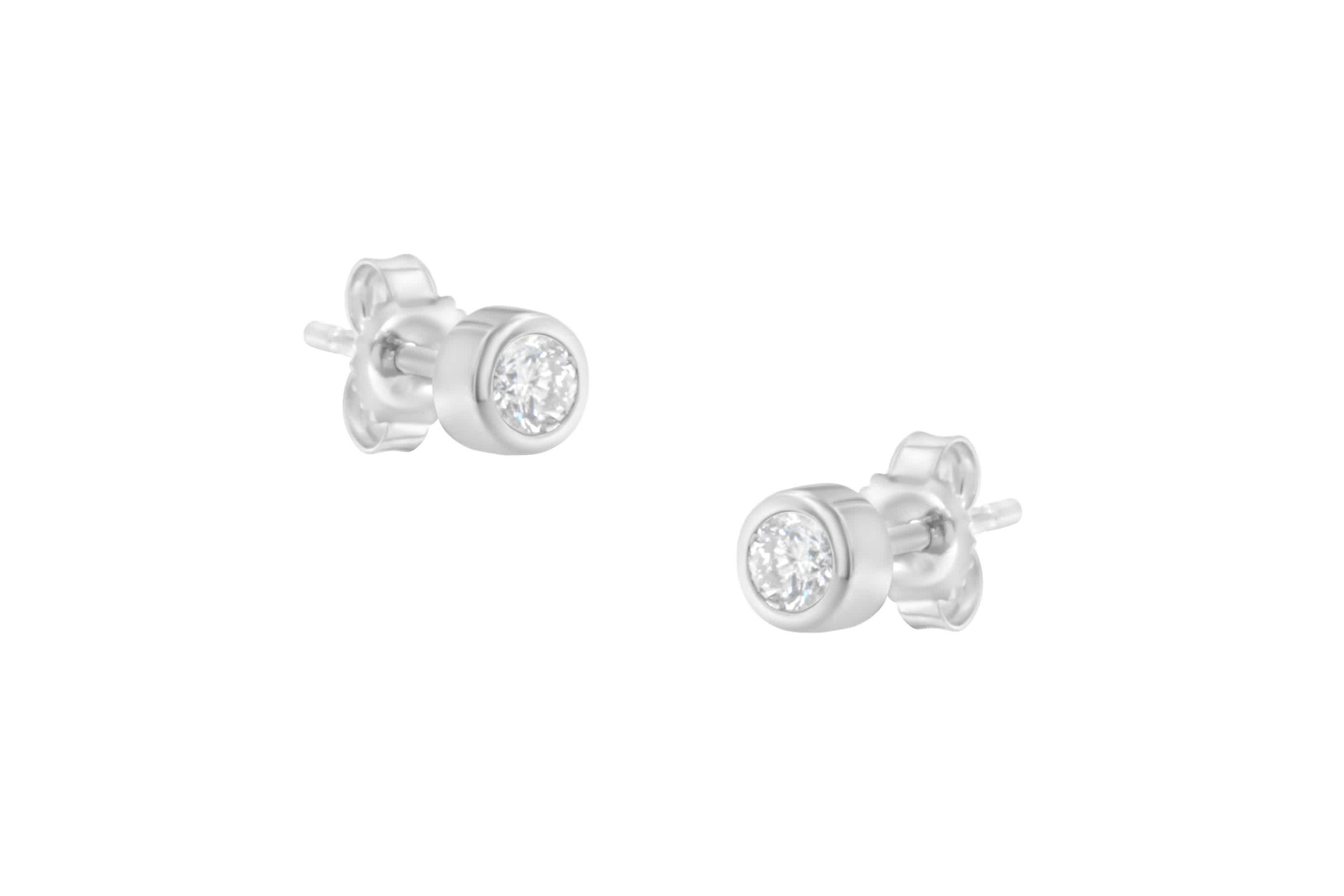 10K White Gold 1/5 Ct Diamond Bezel- Solitaire Stud Earrings