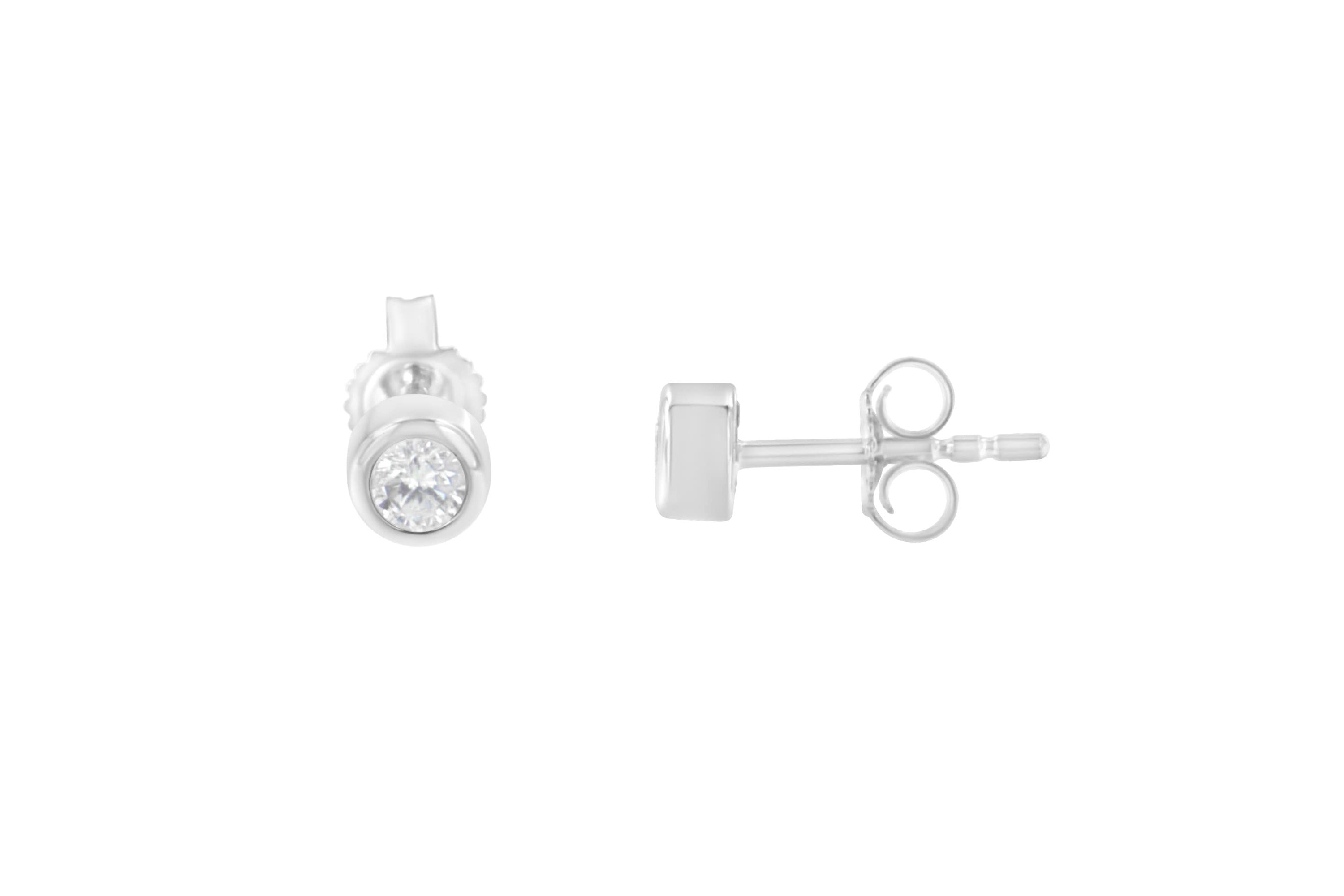 10K White Gold 1/5 Ct Diamond Bezel- Solitaire Stud Earrings