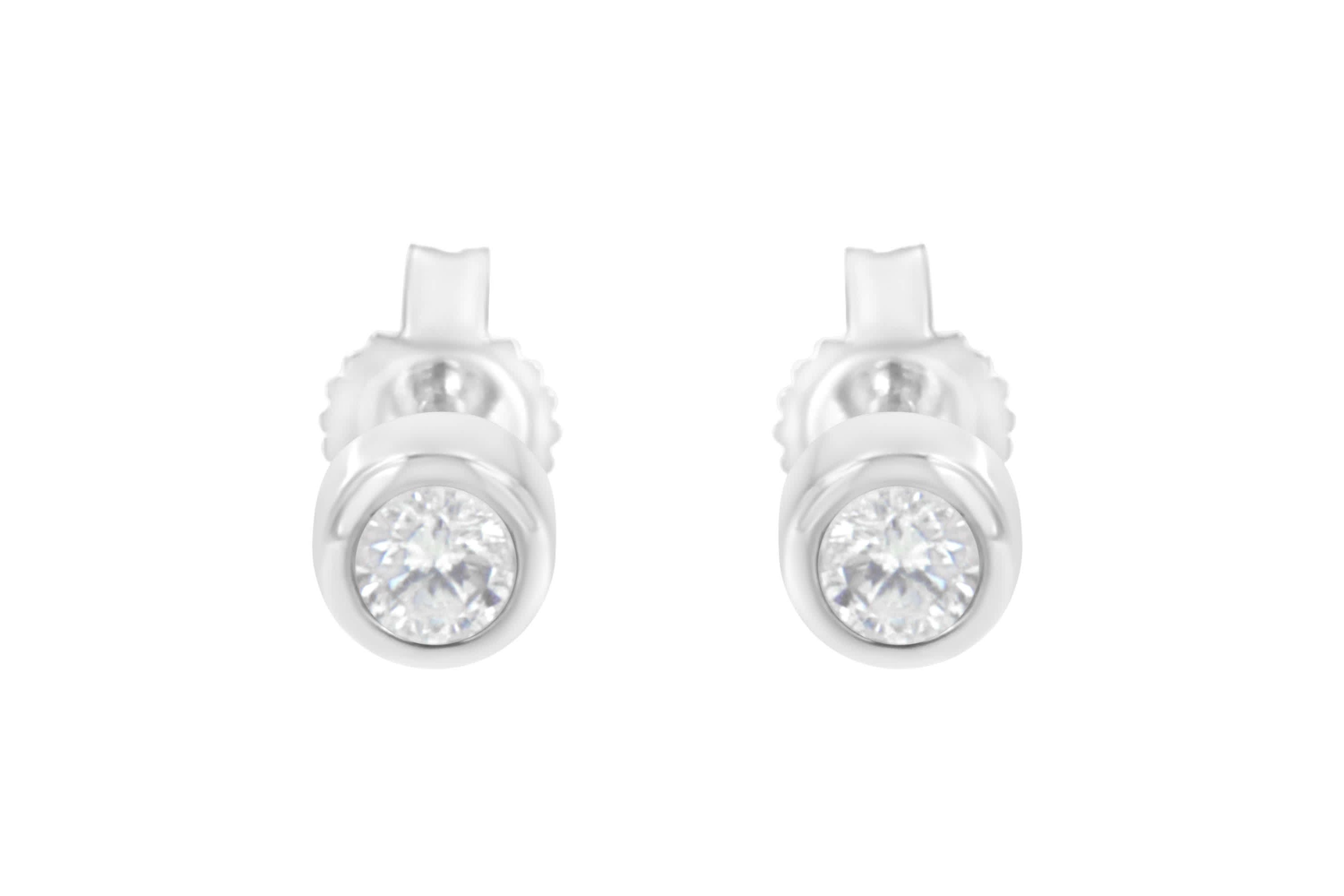 10K White Gold 1/5 Ct Diamond Bezel- Solitaire Stud Earrings