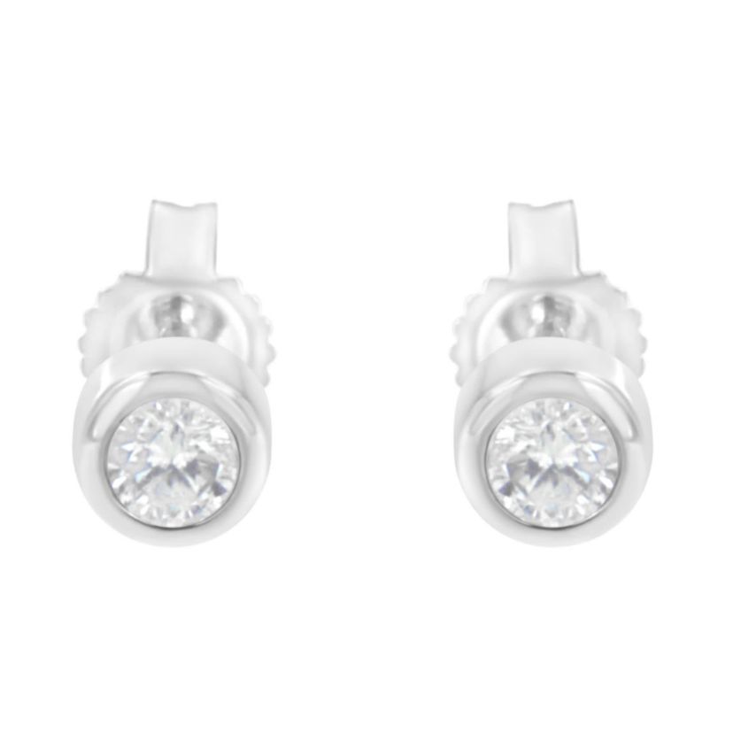 10K White Gold 1/5 Ct Diamond Bezel- Solitaire Stud Earrings