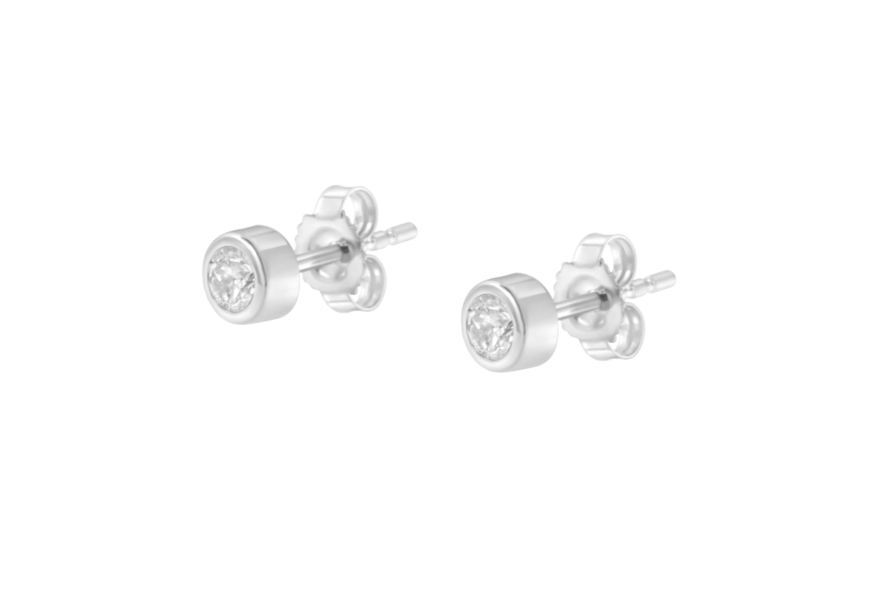 10K White Gold 1/5 Ct Diamond Bezel- Solitaire Stud Earrings