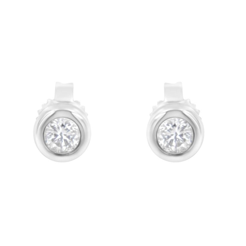 10K Gold 1/4 Ct Diamond Bezel- Stud Earrings